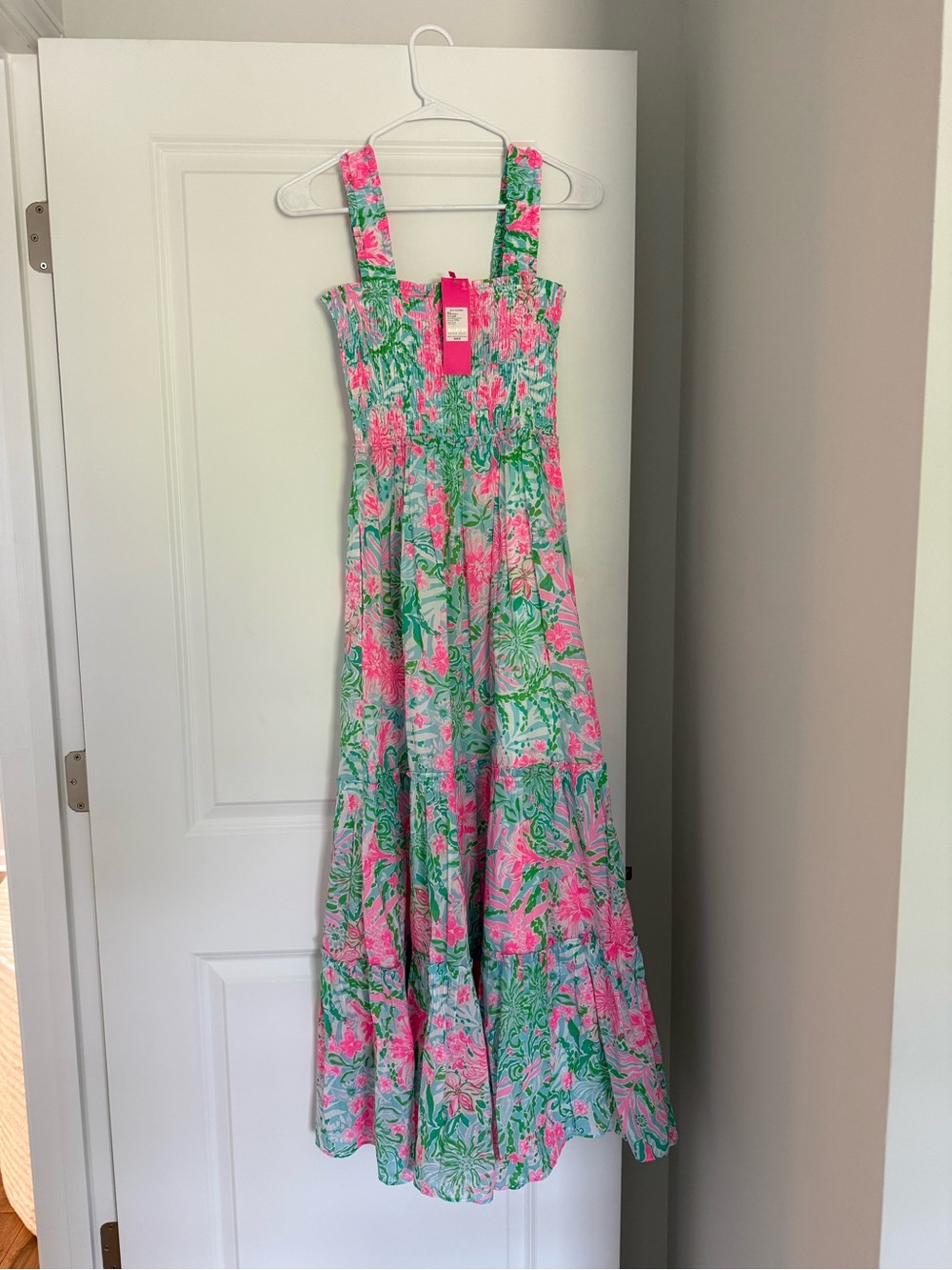 NWT Lilly Pulitzer Floral Smocked Maxi Dress - Pink & Green - Picture 3 of 5